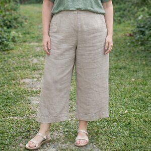 Eileen Fisher Linen Wide Leg Pants Cropped Beige Cuffed XL
